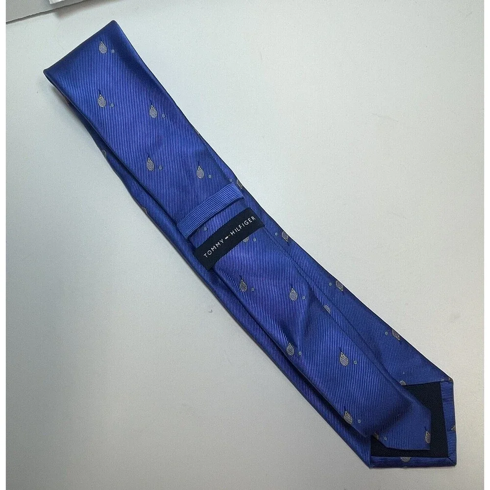 Tommy Hilfiger Racket And Ball Blue Silk Blend Neck Tie New